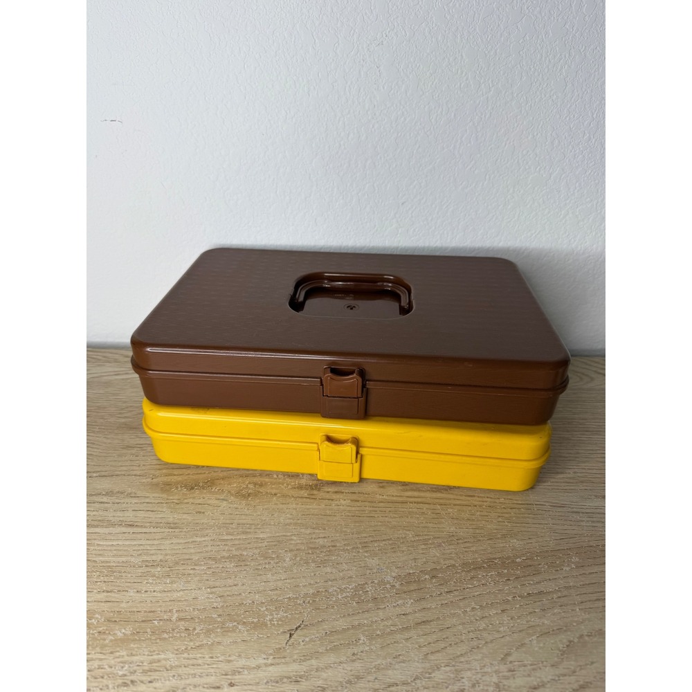 Vintage Wil-hold Sewing Thread Organizer Box Set Brown Yellow Wilson Mfg USA